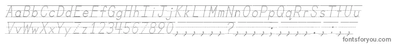 MissOlsensClassroomFontsItalic-fontti – harmaat kirjasimet valkoisella taustalla