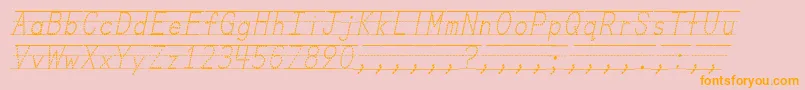 Fonte MissOlsensClassroomFontsItalic – fontes laranjas em um fundo rosa