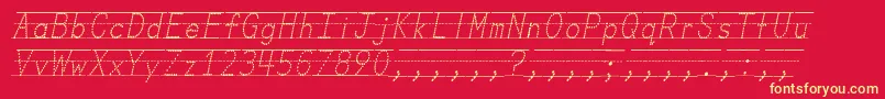 MissOlsensClassroomFontsItalic-fontti – keltaiset fontit punaisella taustalla