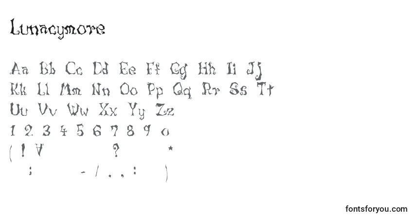 A fonte Lunacymore – alfabeto, números, caracteres especiais