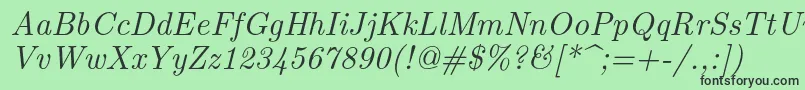 Fonte Lmroman10Italic – fontes pretas em um fundo verde