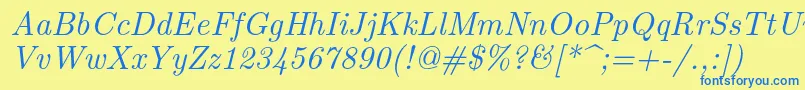 Fonte Lmroman10Italic – fontes azuis em um fundo amarelo