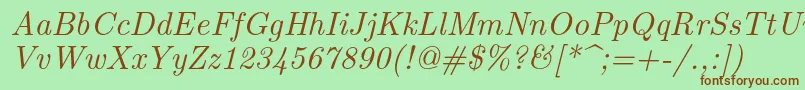 フォントLmroman10Italic – 緑の背景に茶色のフォント