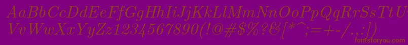 Fonte Lmroman10Italic – fontes marrons em um fundo roxo