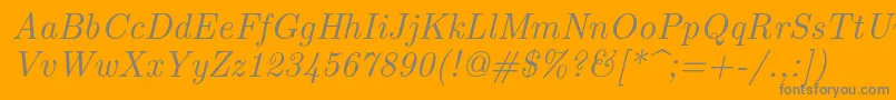 Fonte Lmroman10Italic – fontes cinzas em um fundo laranja