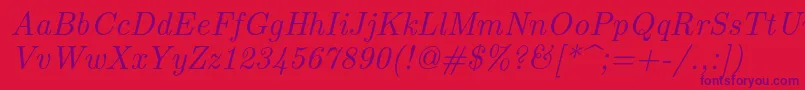 フォントLmroman10Italic – 赤い背景に紫のフォント