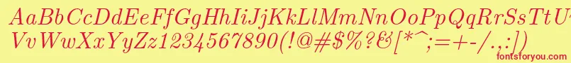 Fonte Lmroman10Italic – fontes vermelhas em um fundo amarelo