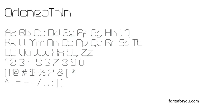 Шрифт OricneoThin – алфавит, цифры, специальные символы