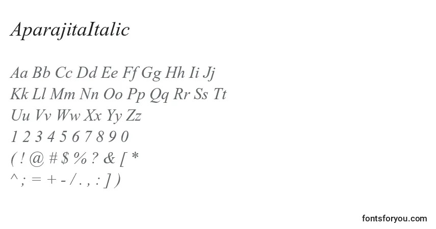 Шрифт AparajitaItalic – алфавит, цифры, специальные символы