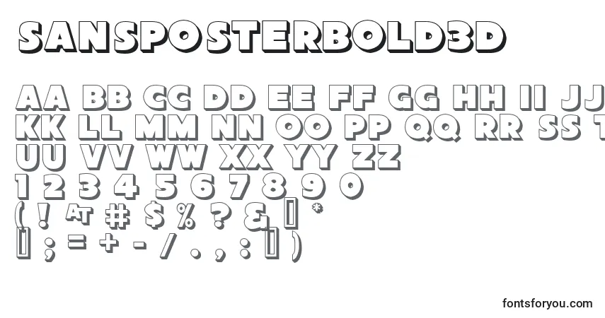 Czcionka Sansposterbold3D – alfabet, cyfry, specjalne znaki