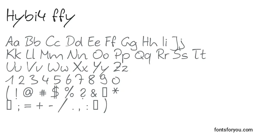 A fonte Hybi4 ffy – alfabeto, números, caracteres especiais
