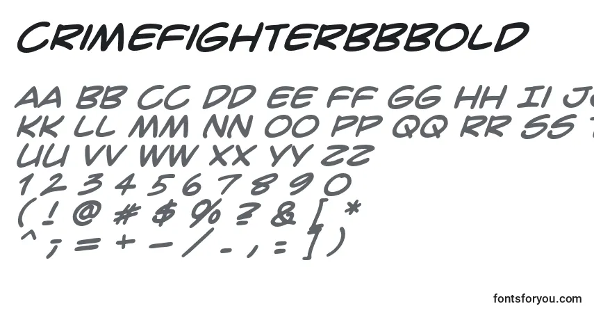 Czcionka CrimefighterBbBold – alfabet, cyfry, specjalne znaki