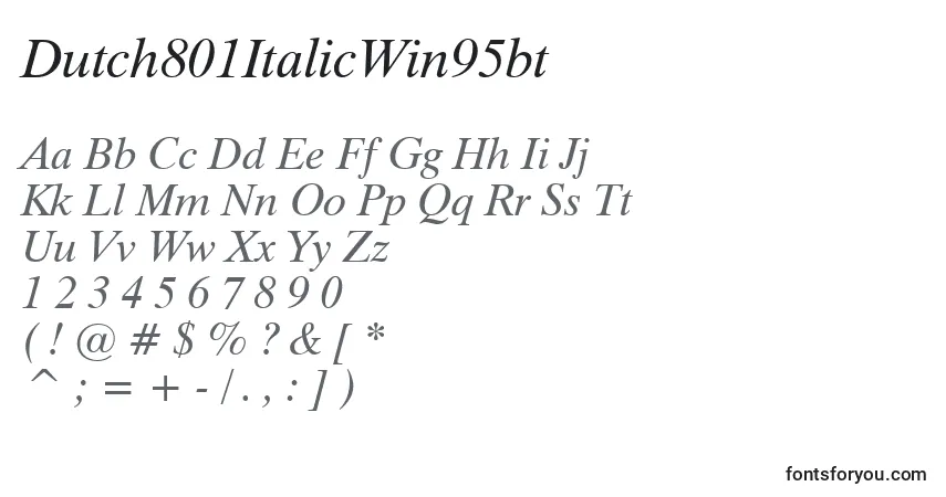 Czcionka Dutch801ItalicWin95bt – alfabet, cyfry, specjalne znaki