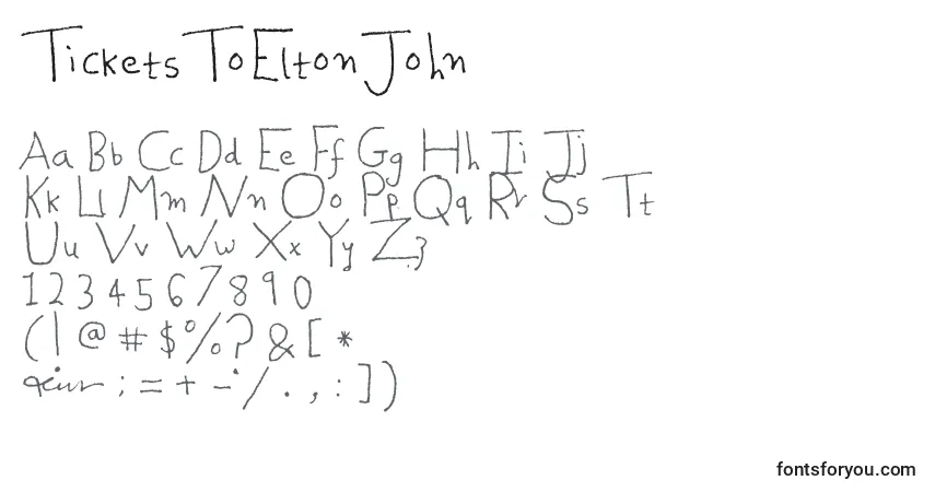 Czcionka TicketsToEltonJohn – alfabet, cyfry, specjalne znaki
