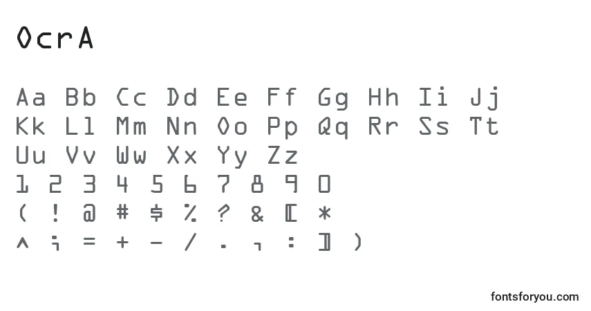Schriftart OcrA – Alphabet, Zahlen, spezielle Symbole