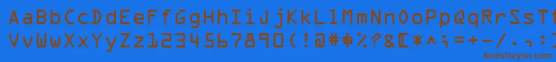 フォントOcrA – 茶色の文字が青い背景にあります。