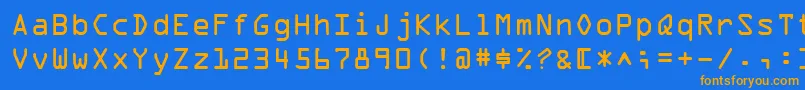 フォントOcrA – オレンジ色の文字が青い背景にあります。