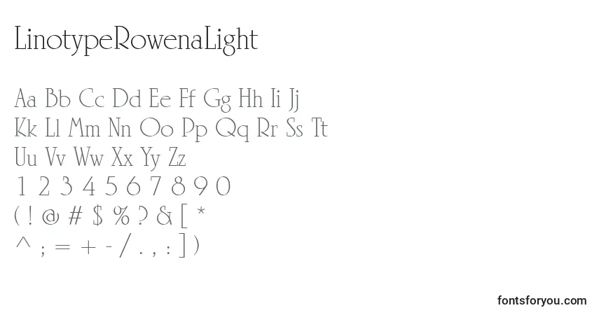 Schriftart LinotypeRowenaLight – Alphabet, Zahlen, spezielle Symbole