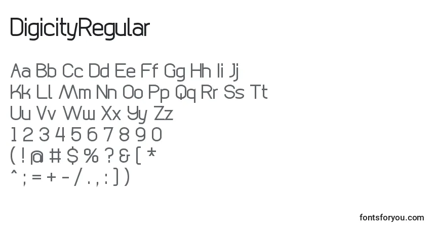 A fonte DigicityRegular – alfabeto, números, caracteres especiais
