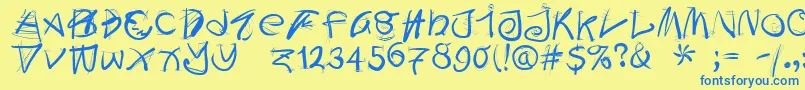 Fonte Doodleswritten – fontes azuis em um fundo amarelo