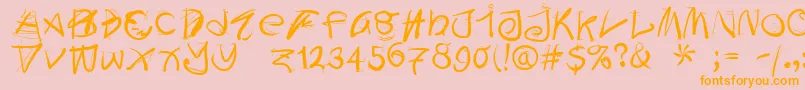 Doodleswritten-Schriftart – Orangefarbene Schriften auf rosa Hintergrund