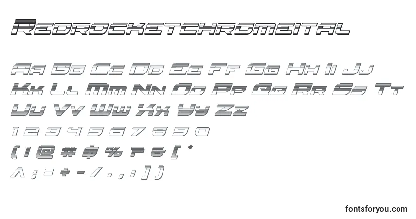 Schriftart Redrocketchromeital – Alphabet, Zahlen, spezielle Symbole