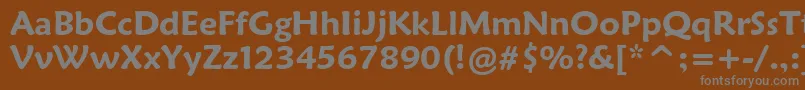 MaiandraGdDemiBold-fontti – harmaat kirjasimet ruskealla taustalla