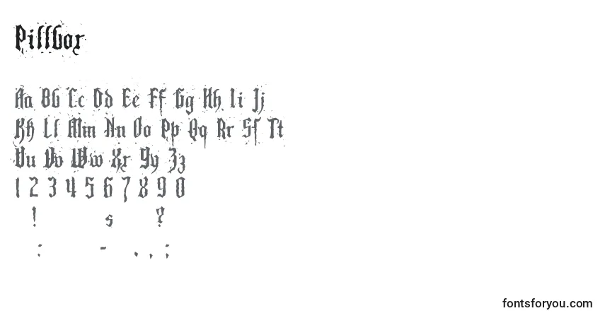 Schriftart Pillbox – Alphabet, Zahlen, spezielle Symbole