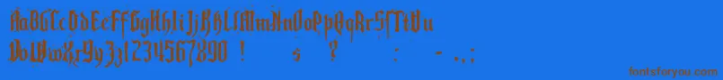 Pillbox-Schriftart – Braune Schriften auf blauem Hintergrund