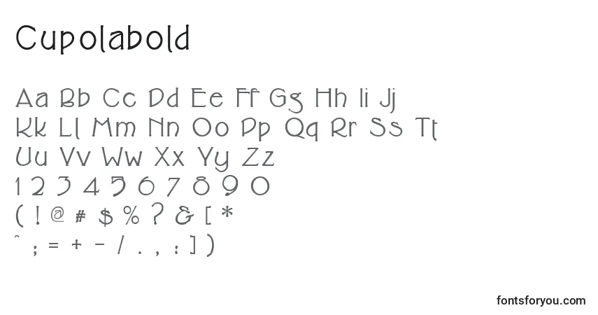 A fonte Cupolabold – alfabeto, números, caracteres especiais