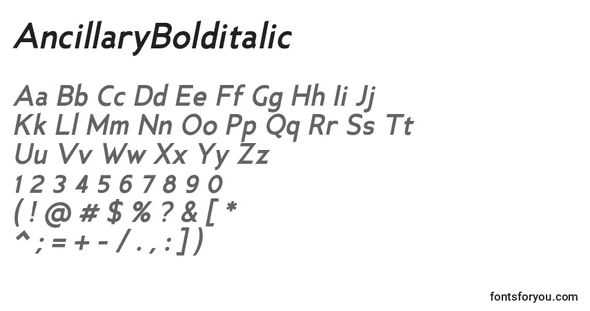 AncillaryBolditalicフォント–アルファベット、数字、特殊文字