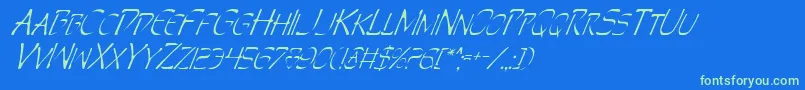 フォントPerditionItalic – 青い背景に緑のフォント