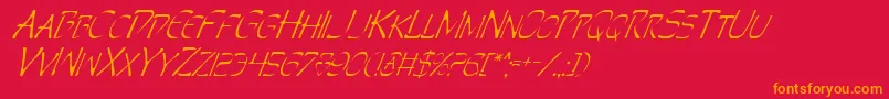 PerditionItalic-Schriftart – Orangefarbene Schriften auf rotem Hintergrund