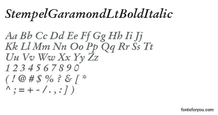 Schriftart StempelGaramondLtBoldItalic – Alphabet, Zahlen, spezielle Symbole