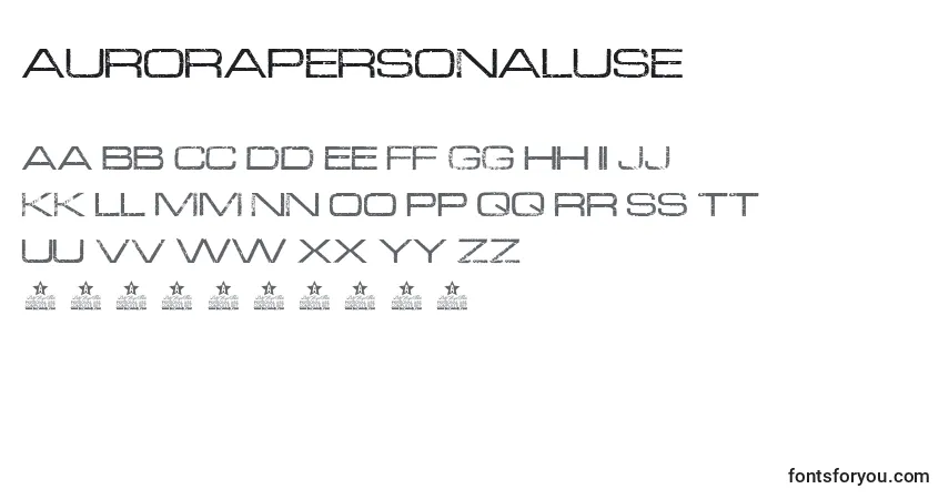 A fonte AuroraPersonalUse – alfabeto, números, caracteres especiais