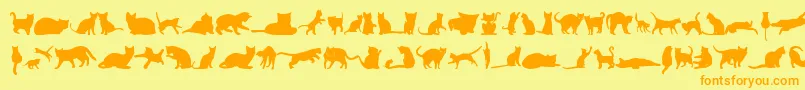 KittyCatsTfb-Schriftart – Orangefarbene Schriften auf gelbem Hintergrund