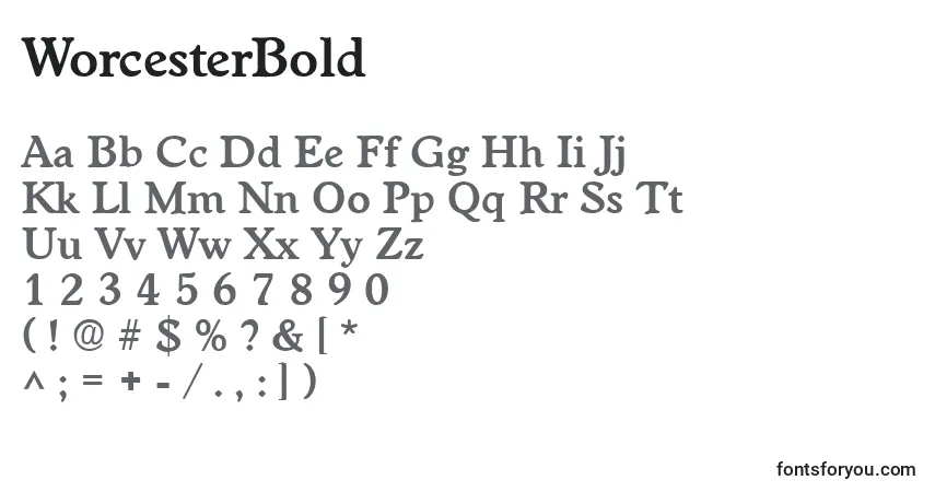 A fonte WorcesterBold – alfabeto, números, caracteres especiais