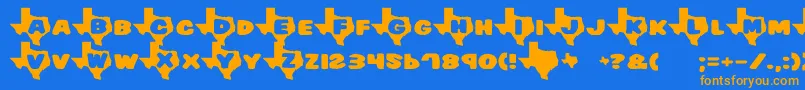 フォントTexas7 – オレンジ色の文字が青い背景にあります。