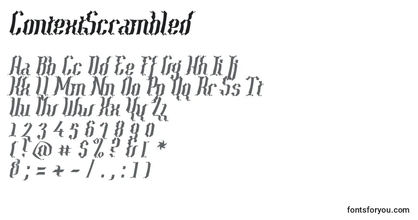 Czcionka ContextScrambled – alfabet, cyfry, specjalne znaki