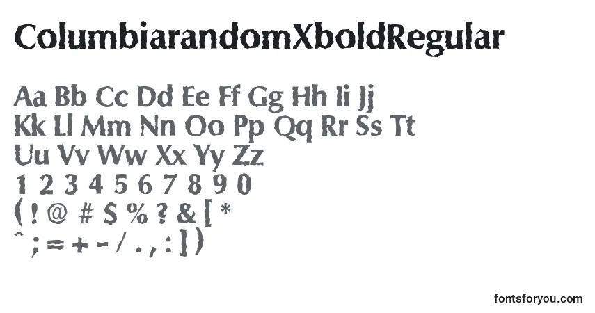 Шрифт ColumbiarandomXboldRegular – алфавит, цифры, специальные символы