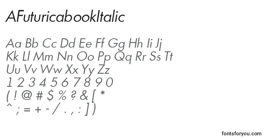 Шрифт AFuturicabookItalic – алфавит, цифры, специальные символы