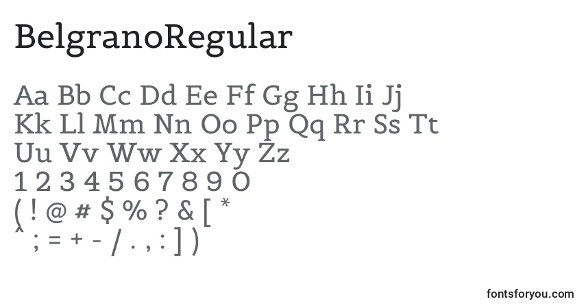 Czcionka BelgranoRegular – alfabet, cyfry, specjalne znaki