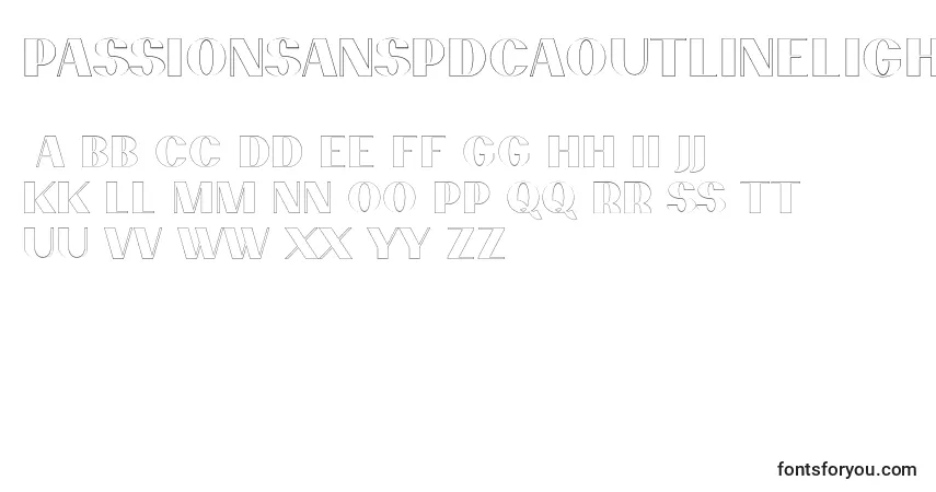 Шрифт PassionsanspdcaOutlineligh – алфавит, цифры, специальные символы