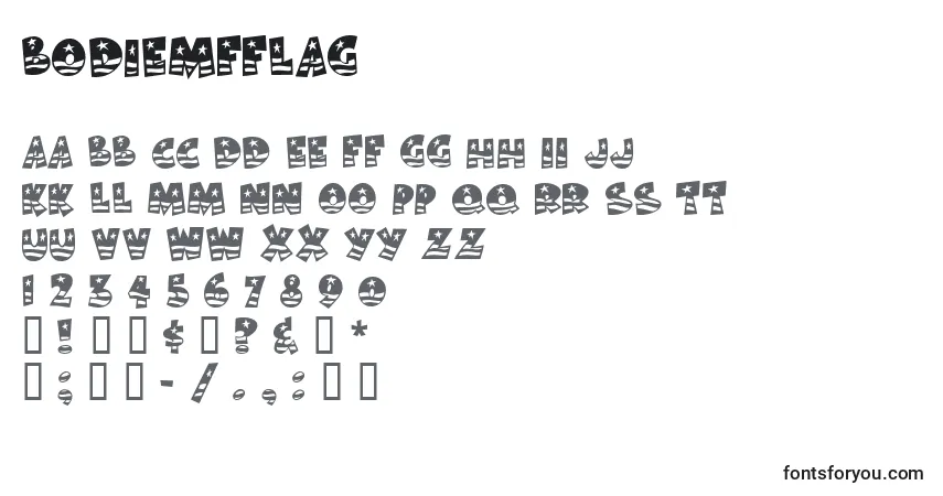 A fonte Bodiemfflag – alfabeto, números, caracteres especiais