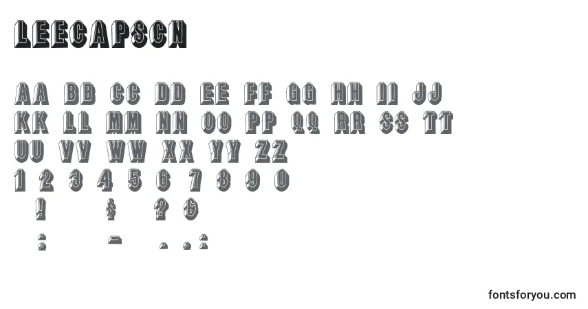 A fonte Leecapscn – alfabeto, números, caracteres especiais