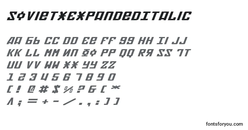 Schriftart SovietXExpandedItalic – Alphabet, Zahlen, spezielle Symbole