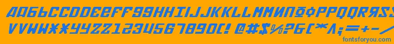 SovietXExpandedItalic-Schriftart – Blaue Schriften auf orangefarbenem Hintergrund