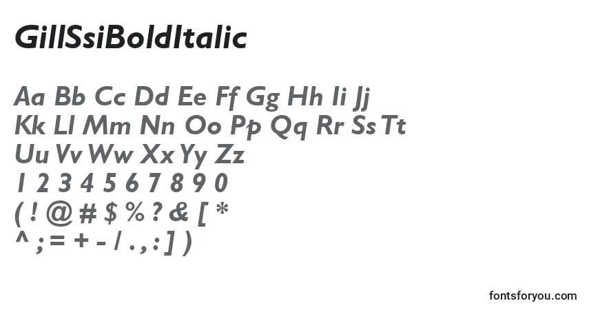 Czcionka GillSsiBoldItalic – alfabet, cyfry, specjalne znaki