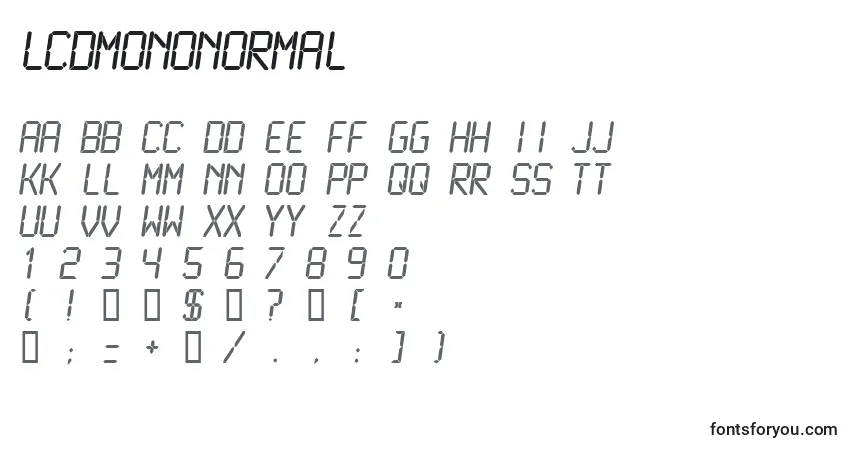 Schriftart LcdmonoNormal – Alphabet, Zahlen, spezielle Symbole