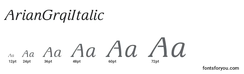 Размеры шрифта ArianGrqiItalic